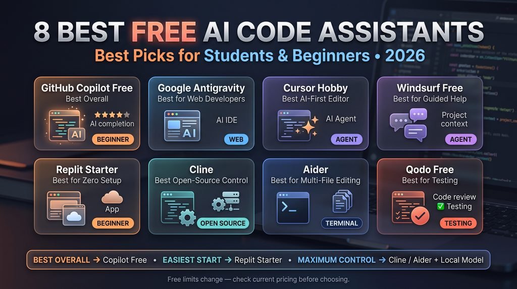 8 best free AI code assistants in 2026 for students and beginners