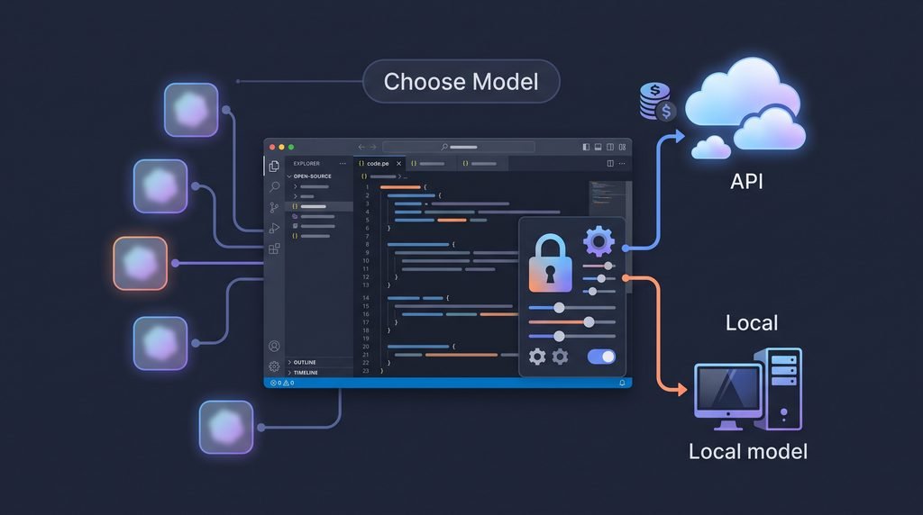 Open-source coding assistants with API and local model options