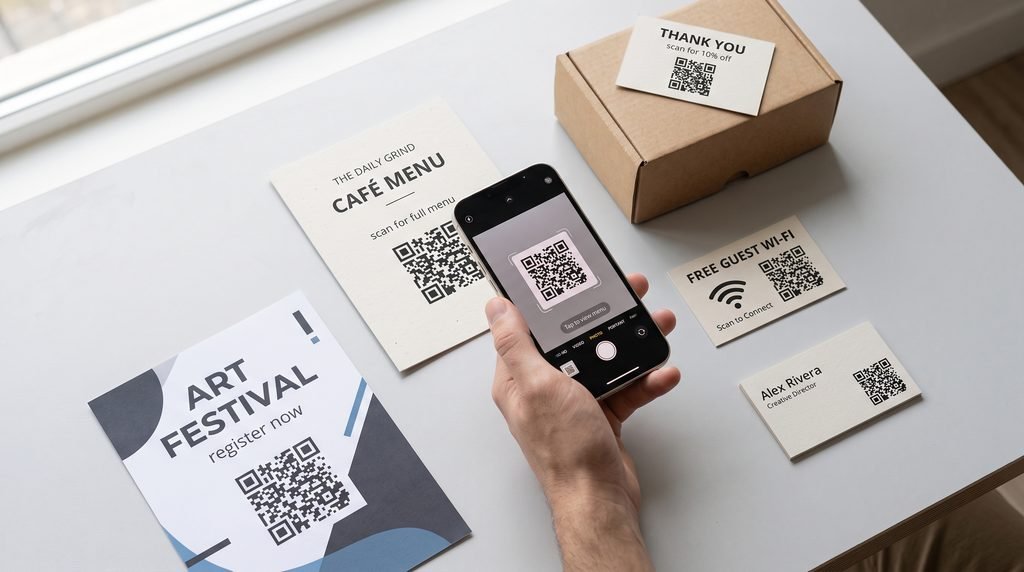 Create QR Code Free for café menus, business cards, guest Wi-Fi, product packaging, and event promotions.
